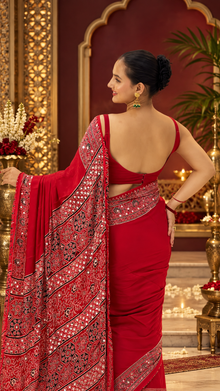 Gajji Silk Mirror Work Saree with Red Pallu