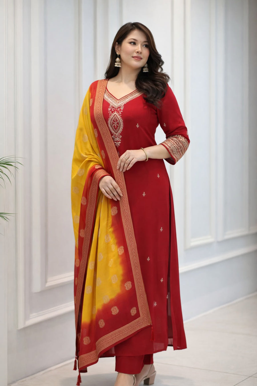 Berry Zari Kanjivaram Silk Suit Set