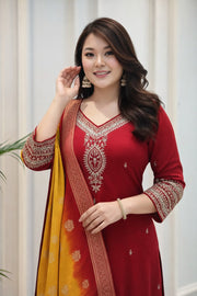 Berry Zari Kanjivaram Silk Suit Set