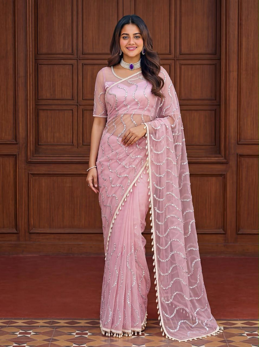 Maharani Bead & Pearl Net Saree