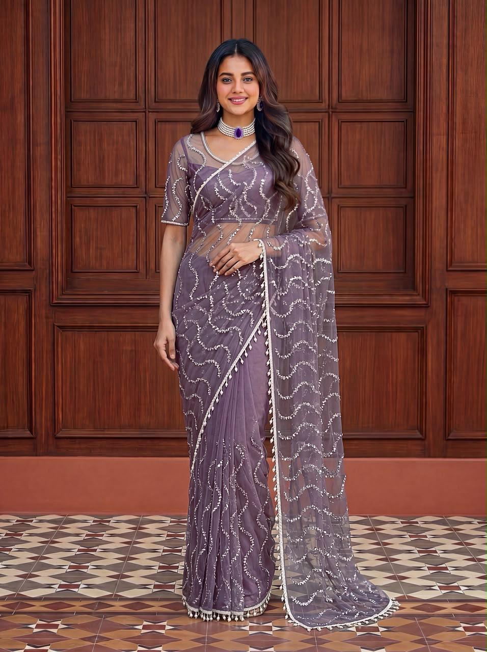 Maharani Bead & Pearl Net Saree