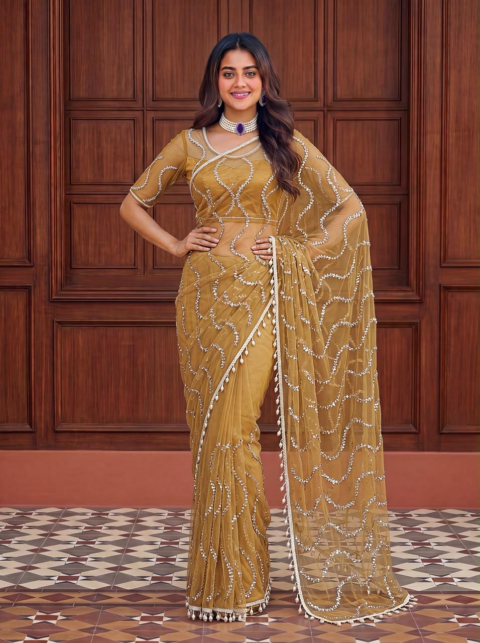 Maharani Bead & Pearl Net Saree
