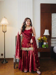 Fendy Silk Mirror Work Sharara Set