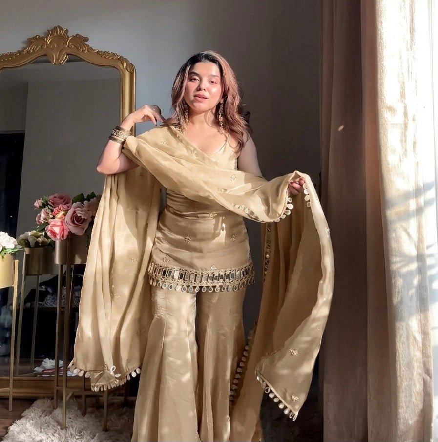Fendy Silk Mirror Work Sharara Set
