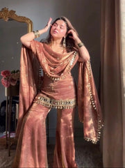 Fendy Silk Mirror Work Sharara Set