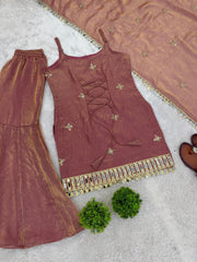 Fendy Silk Mirror Work Sharara Set