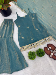 Fendy Silk Mirror Work Sharara Set