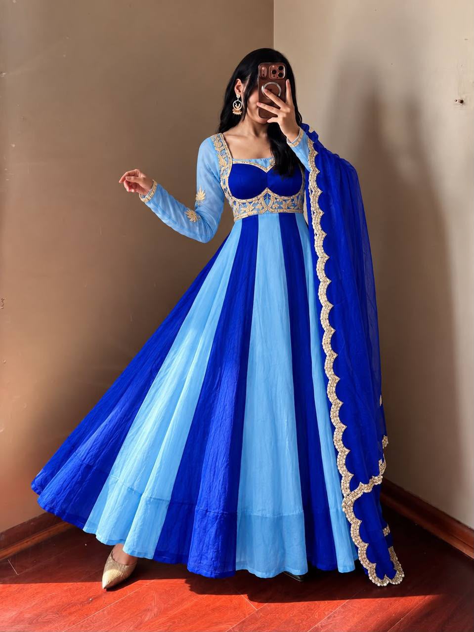 Fendy Silk Sequin Embroidered Gown with Dupatta