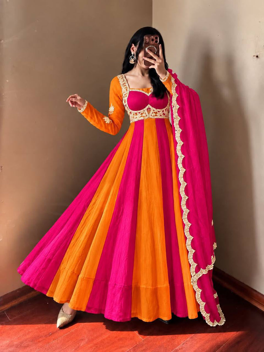 Fendy Silk Sequin Embroidered Gown with Dupatta