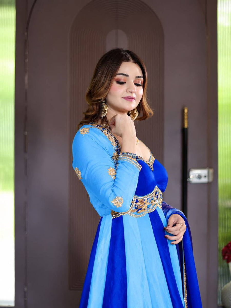 Fendy Silk Sequin Embroidered Gown with Dupatta