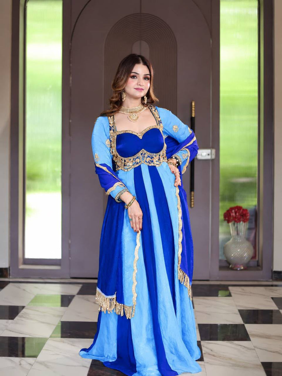 Fendy Silk Sequin Embroidered Gown with Dupatta