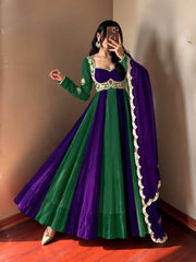 Fendy Silk Sequin Embroidered Gown with Dupatta