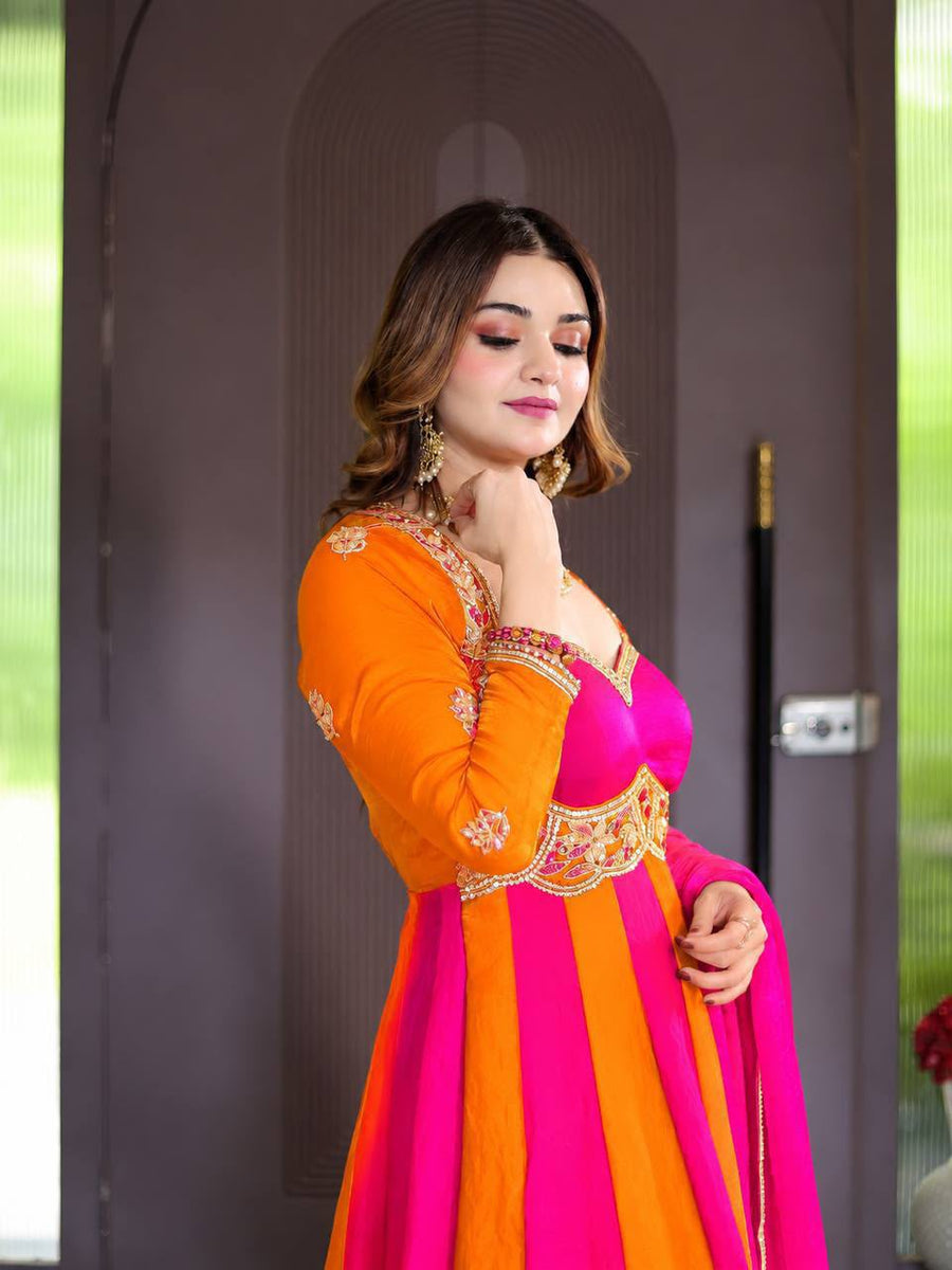 Fendy Silk Sequin Embroidered Gown with Dupatta