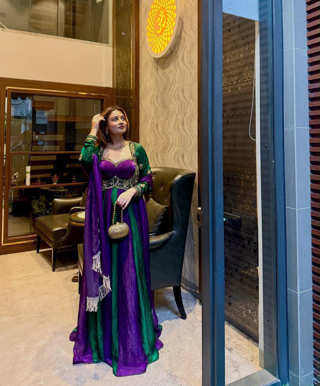 Fendy Silk Sequin Embroidered Gown with Dupatta