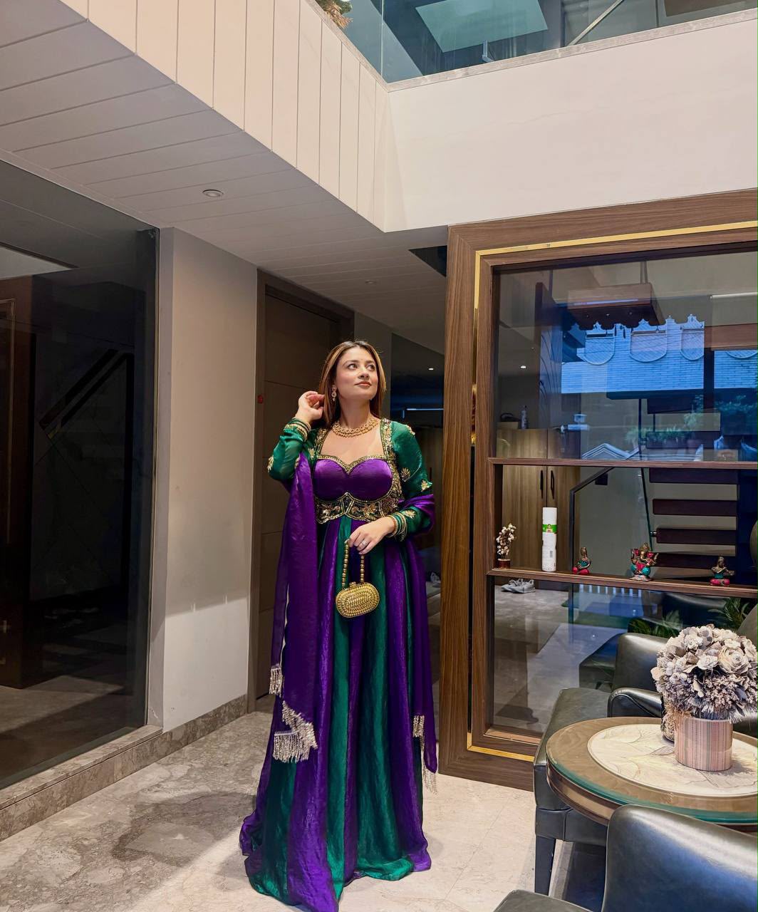 Fendy Silk Sequin Embroidered Gown with Dupatta