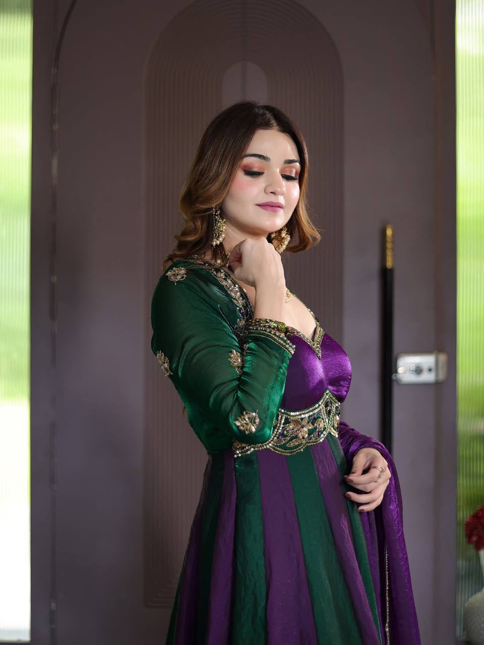 Fendy Silk Sequin Embroidered Gown with Dupatta