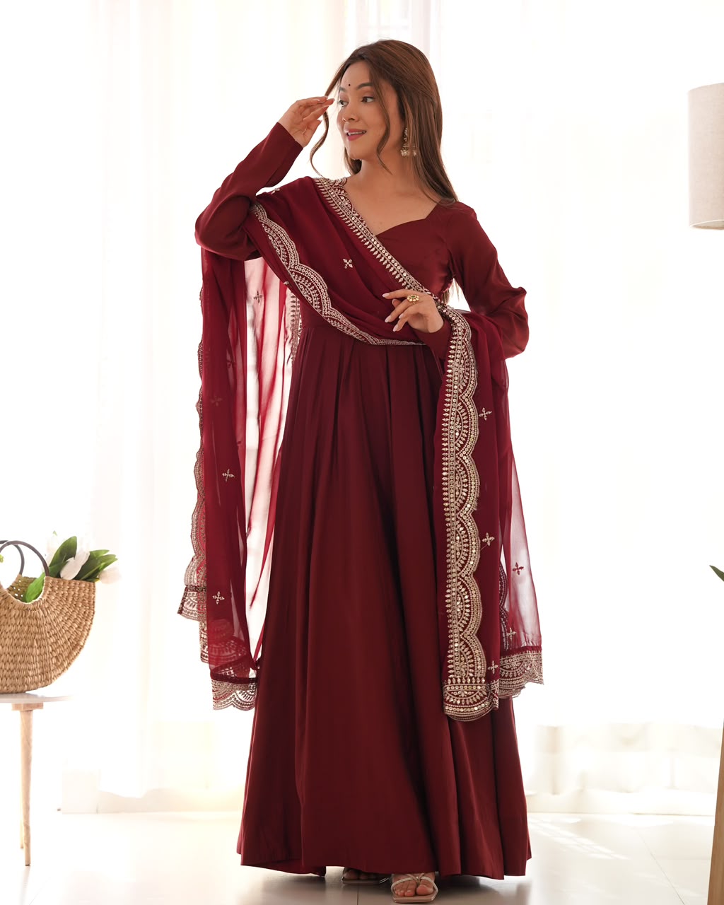 Pure Roman Silk Chanderi 16-Kali Anarkali
