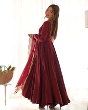Pure Roman Silk Chanderi 16-Kali Anarkali