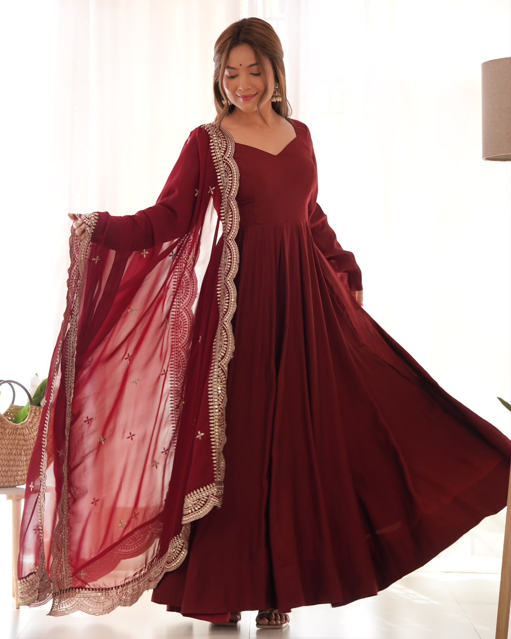 Pure Roman Silk Chanderi 16-Kali Anarkali