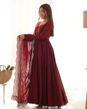 Pure Roman Silk Chanderi 16-Kali Anarkali