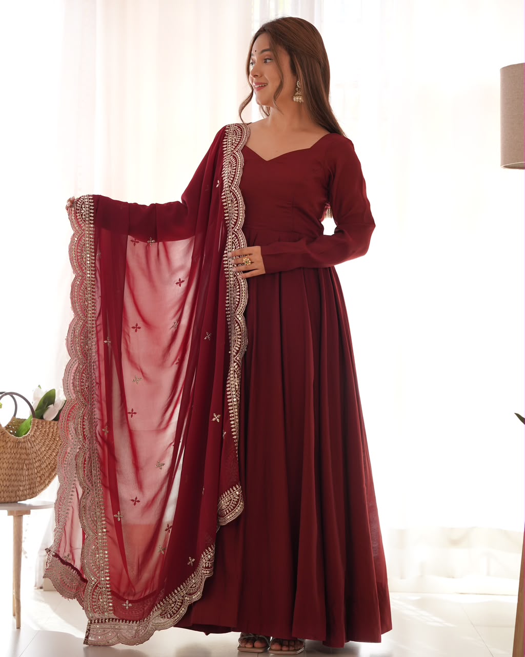Pure Roman Silk Chanderi 16-Kali Anarkali