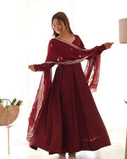 Pure Roman Silk Chanderi 16-Kali Anarkali
