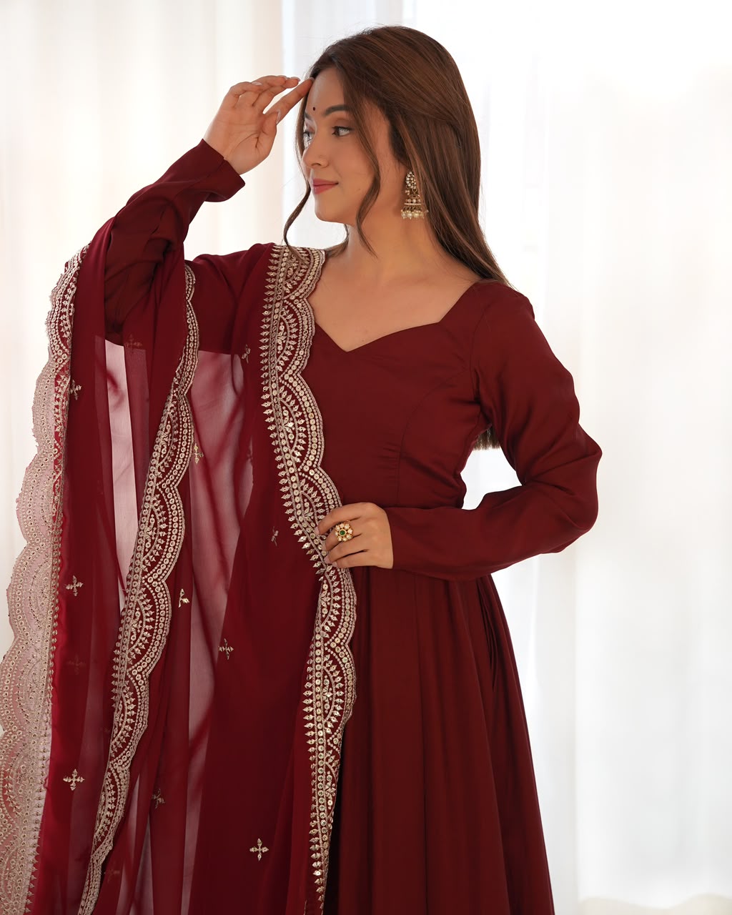 Pure Roman Silk Chanderi 16-Kali Anarkali