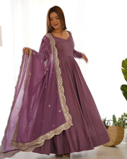 Pure Roman Silk Chanderi 16-Kali Anarkali (Copy)