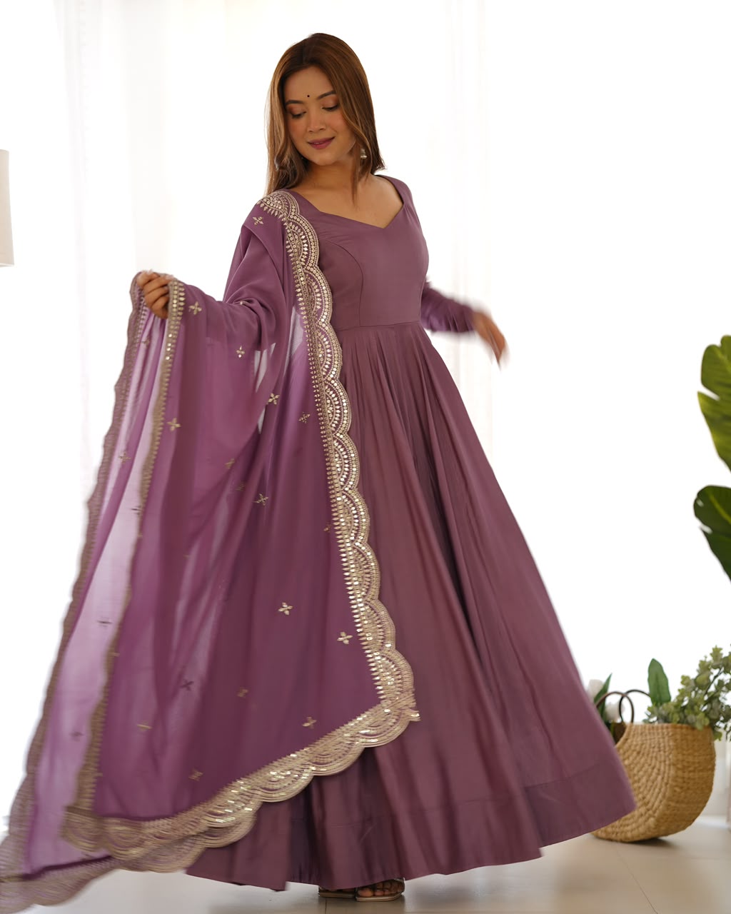 Pure Roman Silk Chanderi 16-Kali Anarkali (Copy)