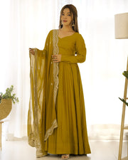 Pure Roman Silk Chanderi 16-Kali Anarkali