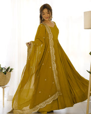 Pure Roman Silk Chanderi 16-Kali Anarkali