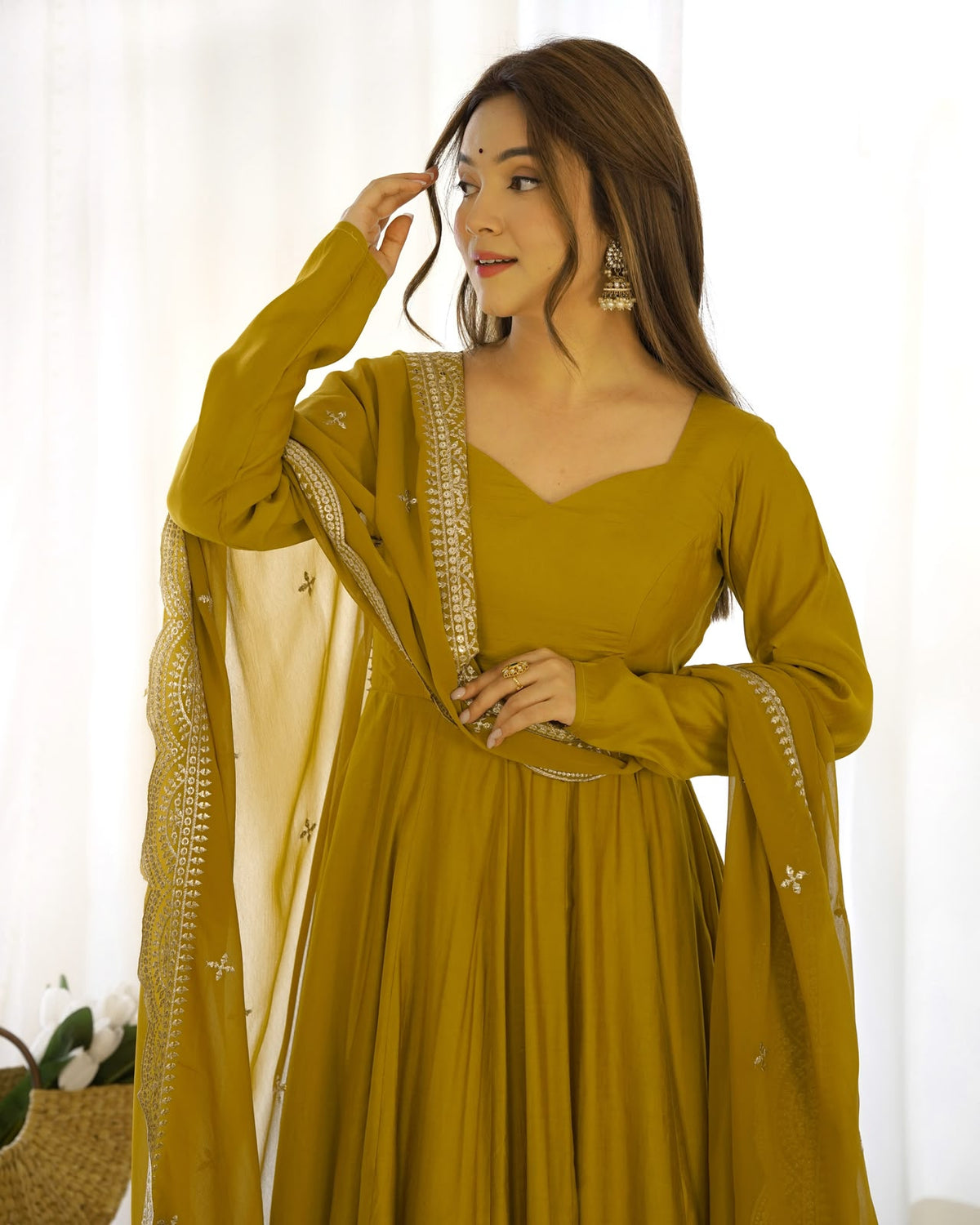 Pure Roman Silk Chanderi 16-Kali Anarkali