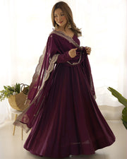 Pure Roman Silk Chanderi 16-Kali Anarkali
