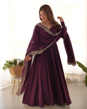 Pure Roman Silk Chanderi 16-Kali Anarkali