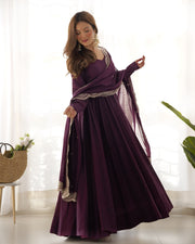 Pure Roman Silk Chanderi 16-Kali Anarkali