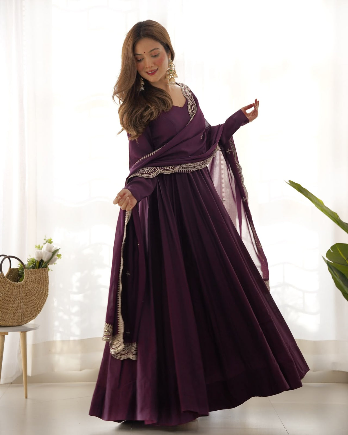 Pure Roman Silk Chanderi 16-Kali Anarkali