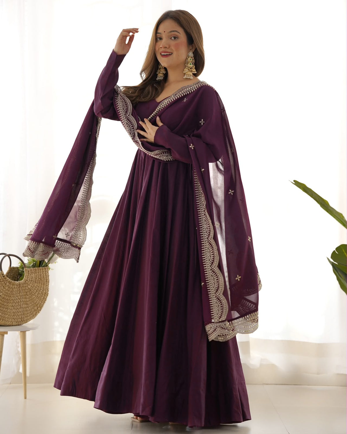 Pure Roman Silk Chanderi 16-Kali Anarkali