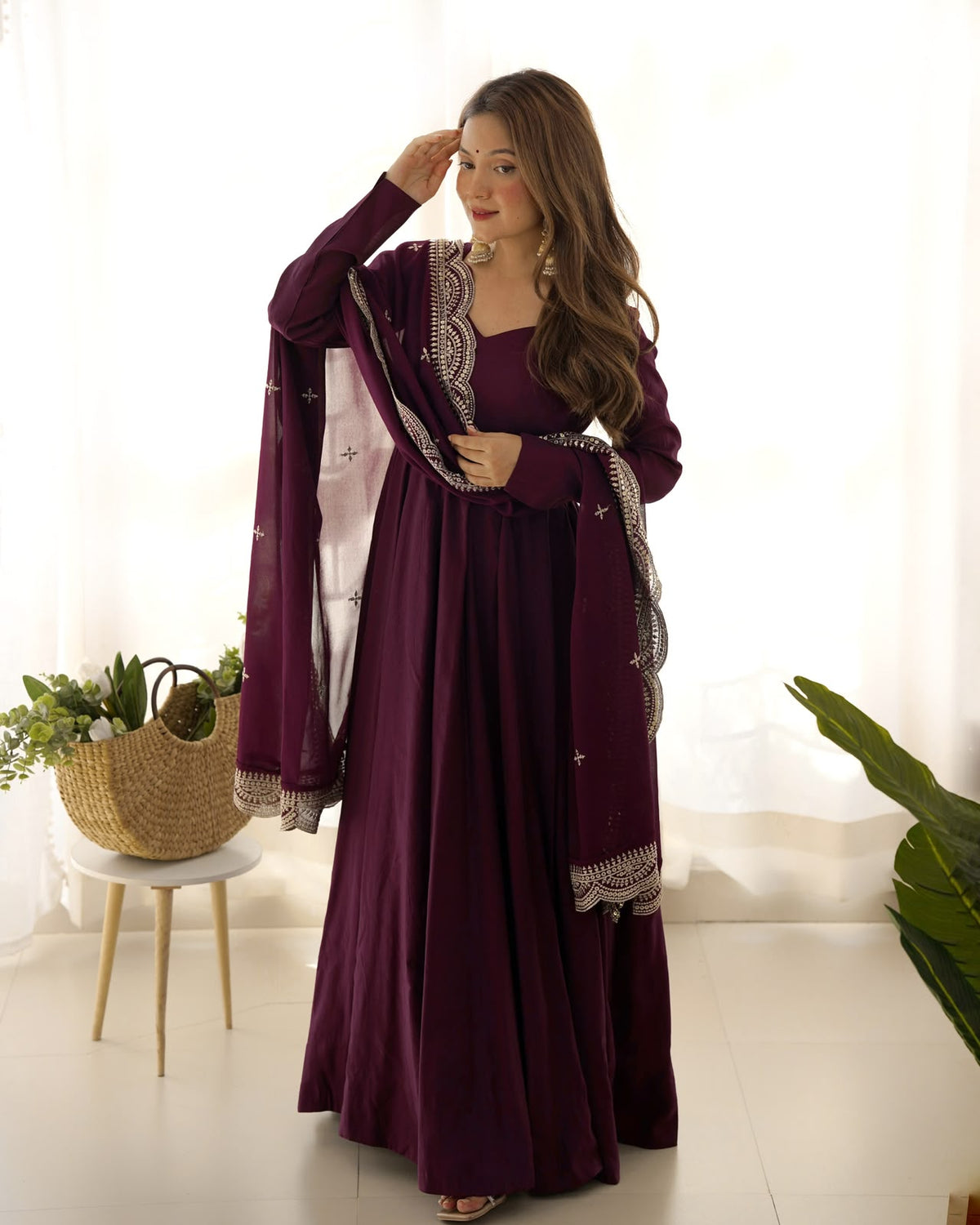 Pure Roman Silk Chanderi 16-Kali Anarkali