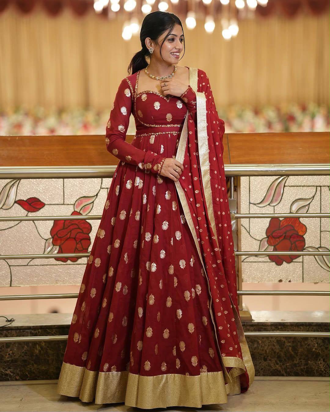 Georgette Anarkali Gown with zari and sequin embroidery