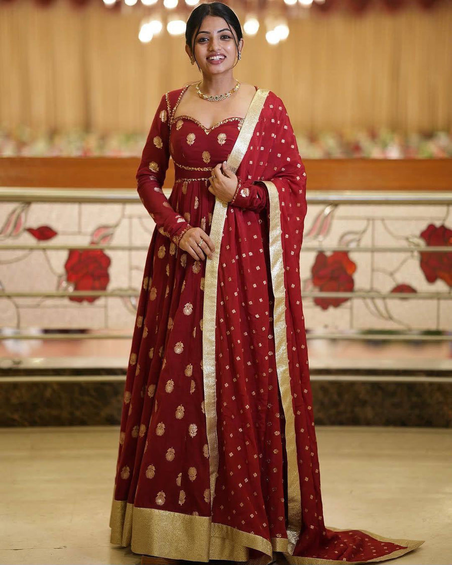 Georgette Anarkali Gown with zari and sequin embroidery