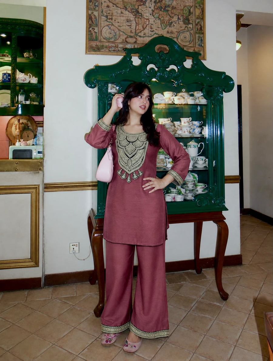 Solar Chiffon Silk Embroidered Co-Ord Set