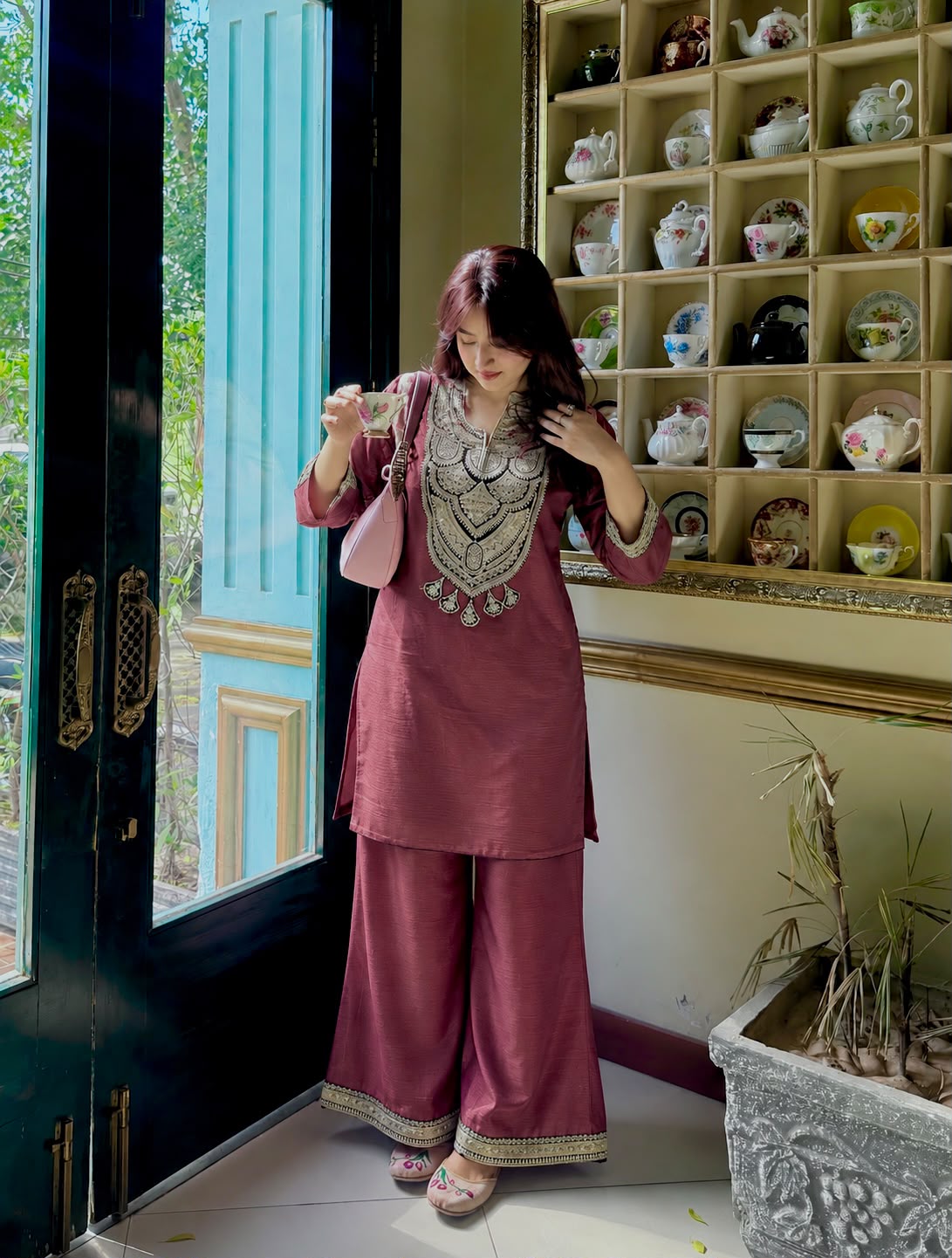 Solar Chiffon Silk Embroidered Co-Ord Set