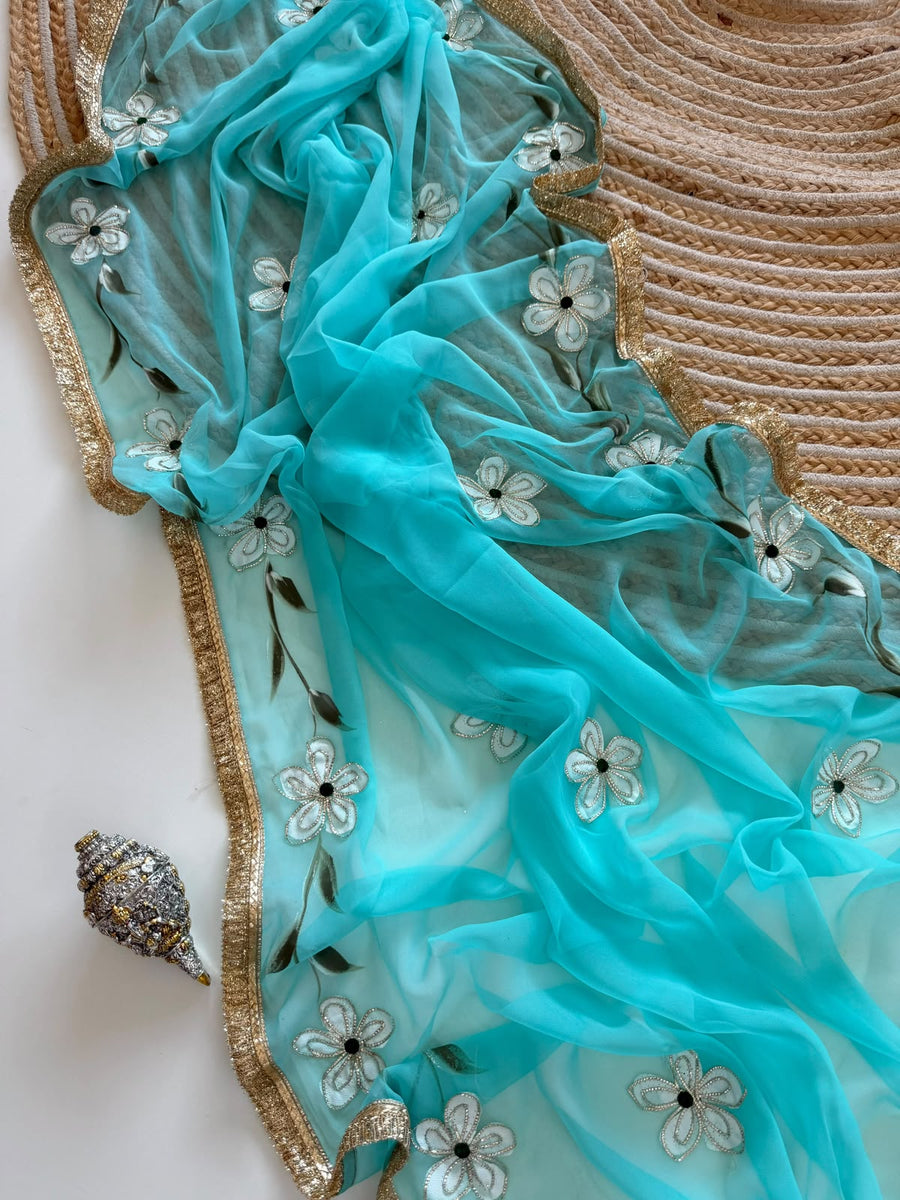 Elegant Georgette Gota Patti Saree