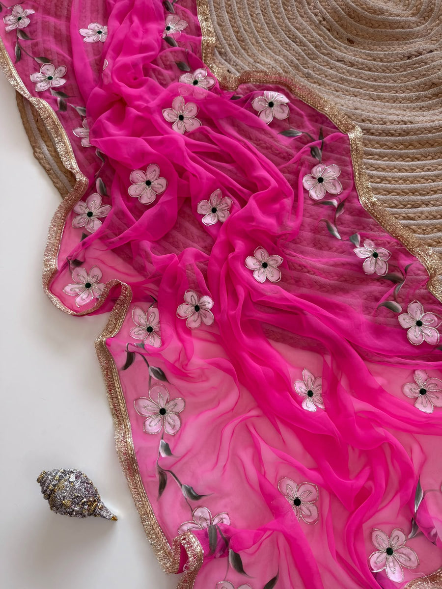 Elegant Georgette Gota Patti Saree