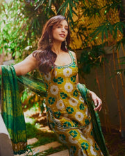 Pure Chinon Silk Printed & Embroidered 3-Piece Set