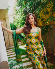Pure Chinon Silk Printed & Embroidered 3-Piece Set
