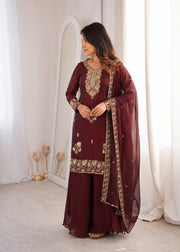 Fandy Silk Embroidered Top & Palazzo Set