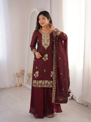 Fandy Silk Embroidered Top & Palazzo Set