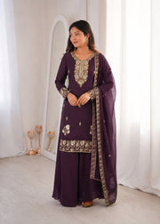 Fandy Silk Embroidered Top & Palazzo Set