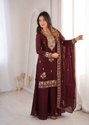 Fandy Silk Embroidered Top & Palazzo Set